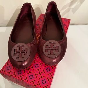 Tory Burch Minnie Travel Ballet Flat Sparkle Suede Purple
